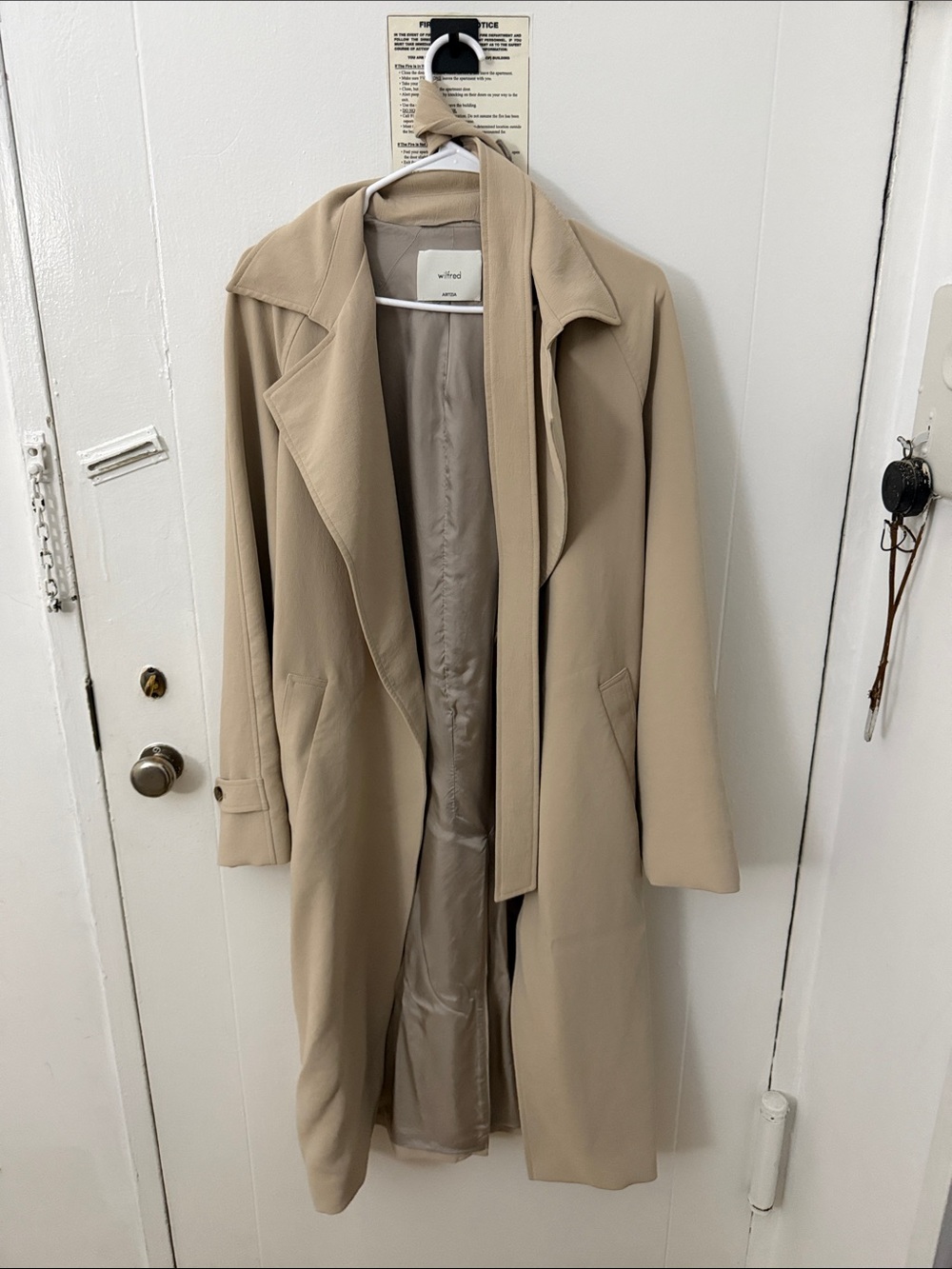 Aritzia Beige Long Trench Coat with Tie Belt